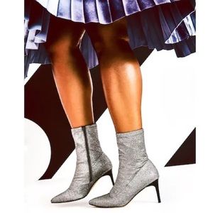 Mix No. 6 Women’s Cadaoria Pointy Sock Booties 8M Pink & Silver Glitter